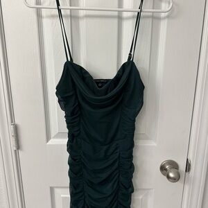 Cotton Candy Dark Green Ruched Mini Dress